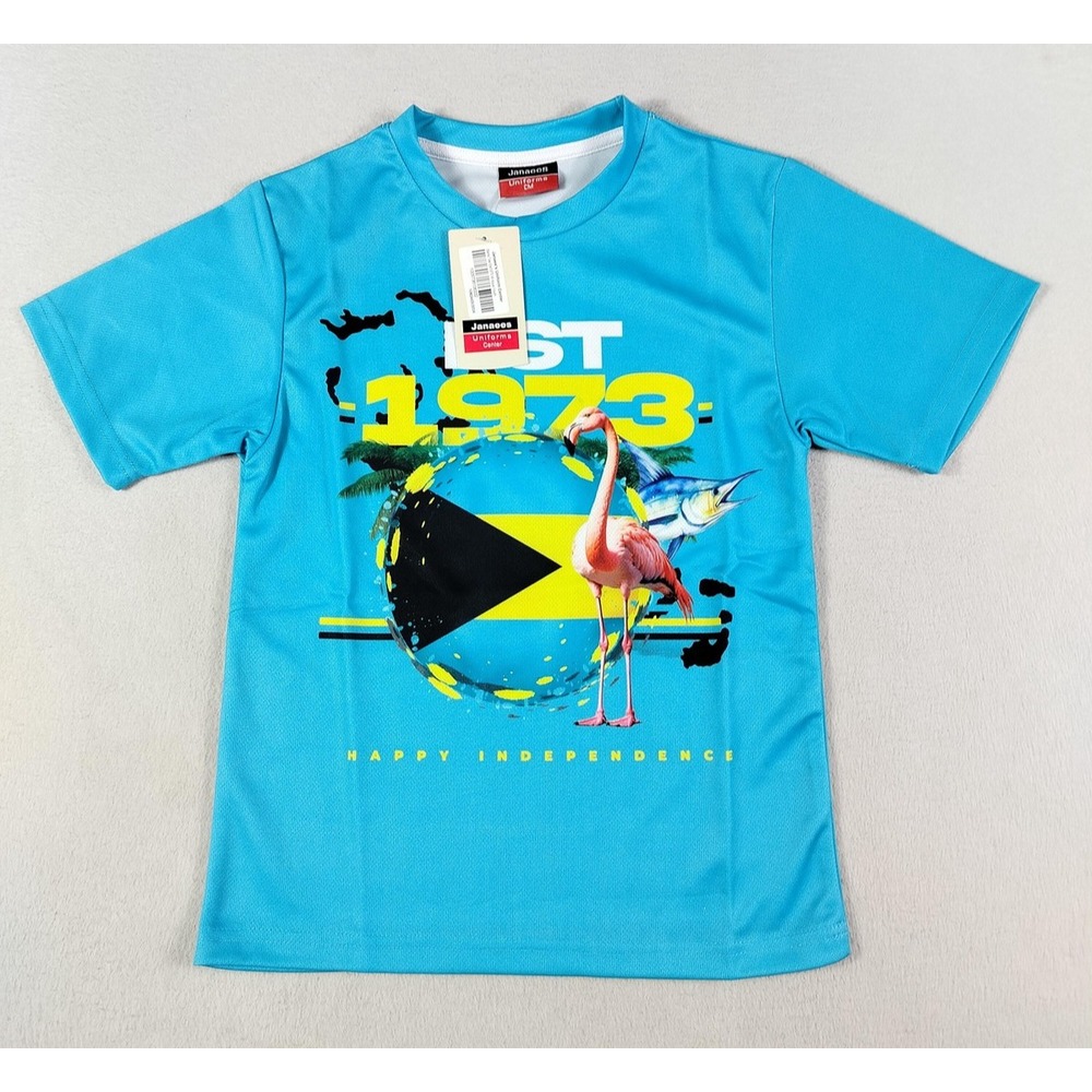 Janaees Baha Tee Shirt Youth Medium‎ Blue Bahamas EST 1973 Graphic Tee Flag